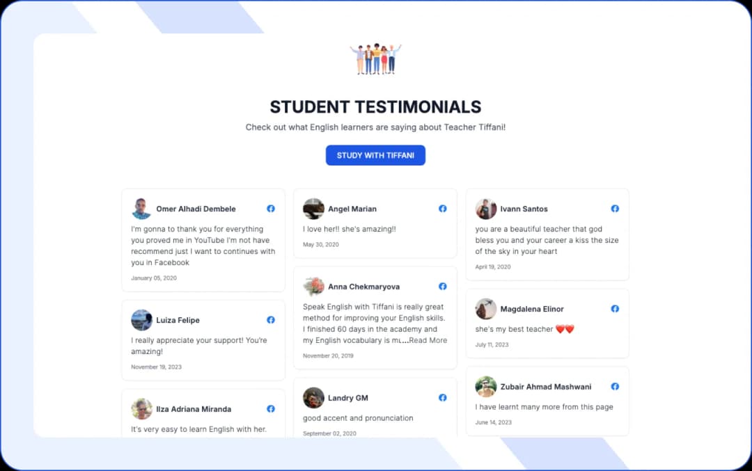 Add student testimonials to your website