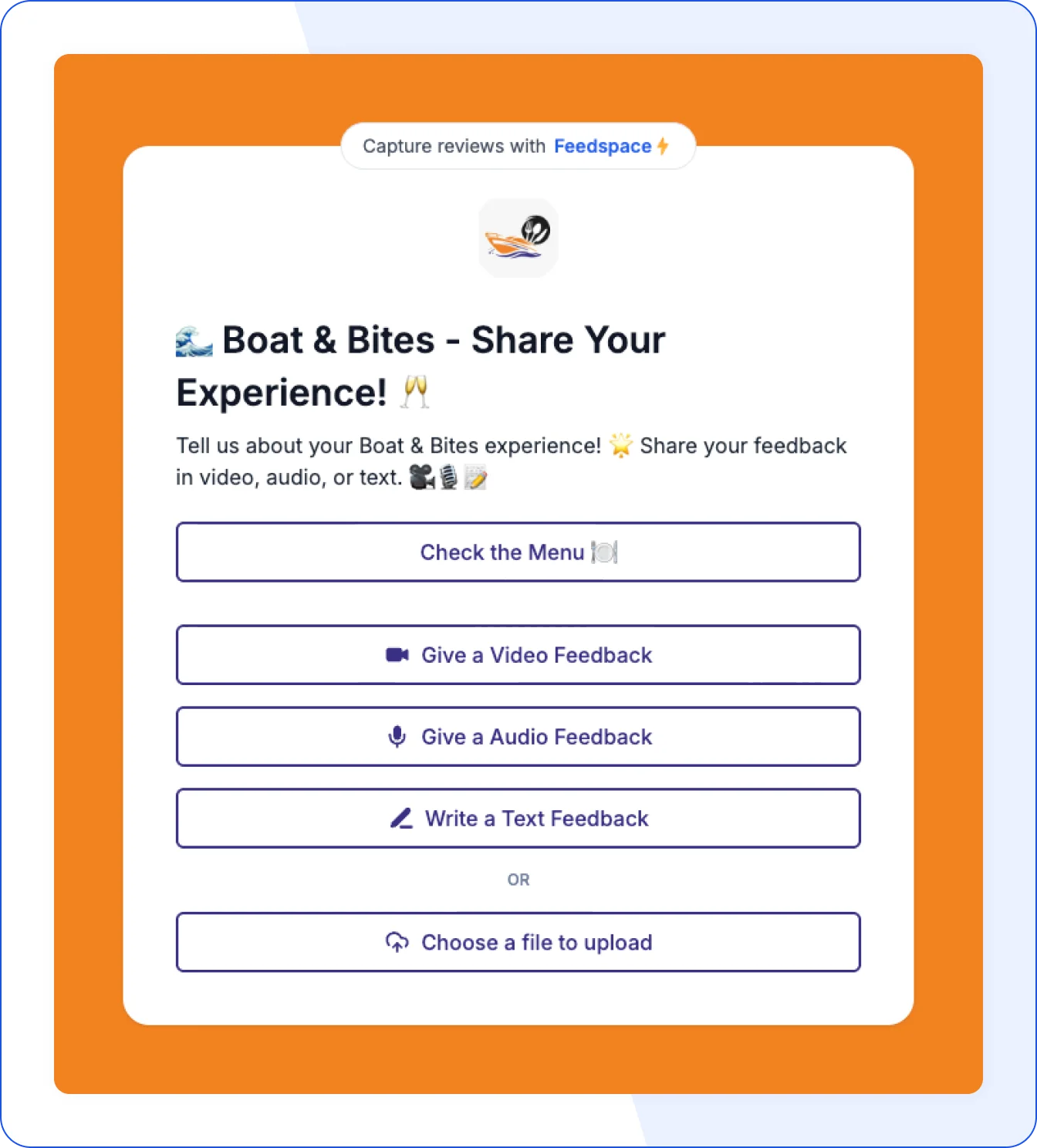 Boat & Bites customer review submission form