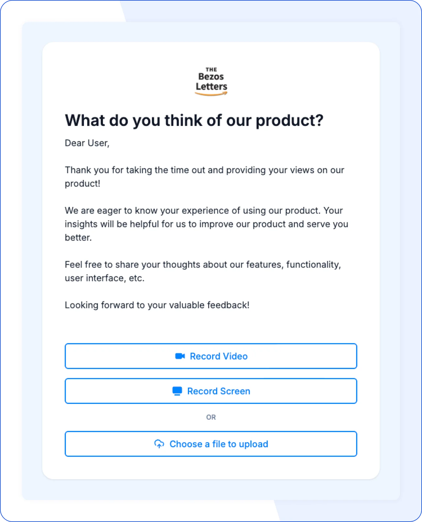 All-in-one testimonial form used by Steve Anderson to collect video, audio, and text feedback