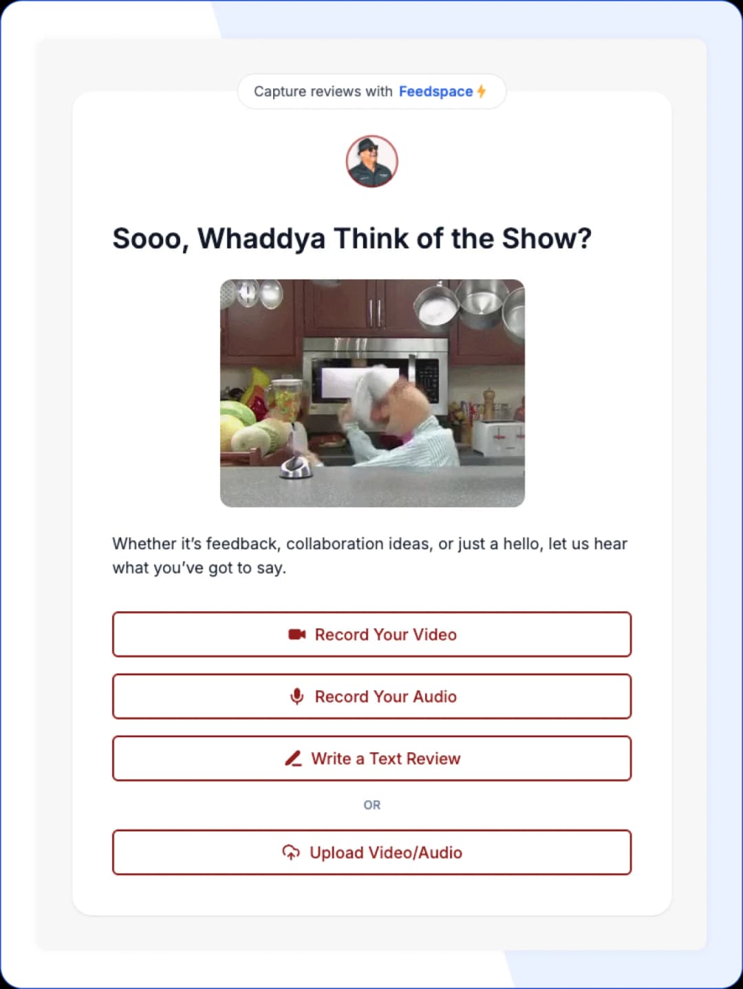 Chef Life Media feedback form built with Feedspace