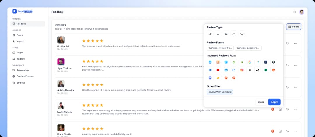 Filter Your Reviews with Feedspace