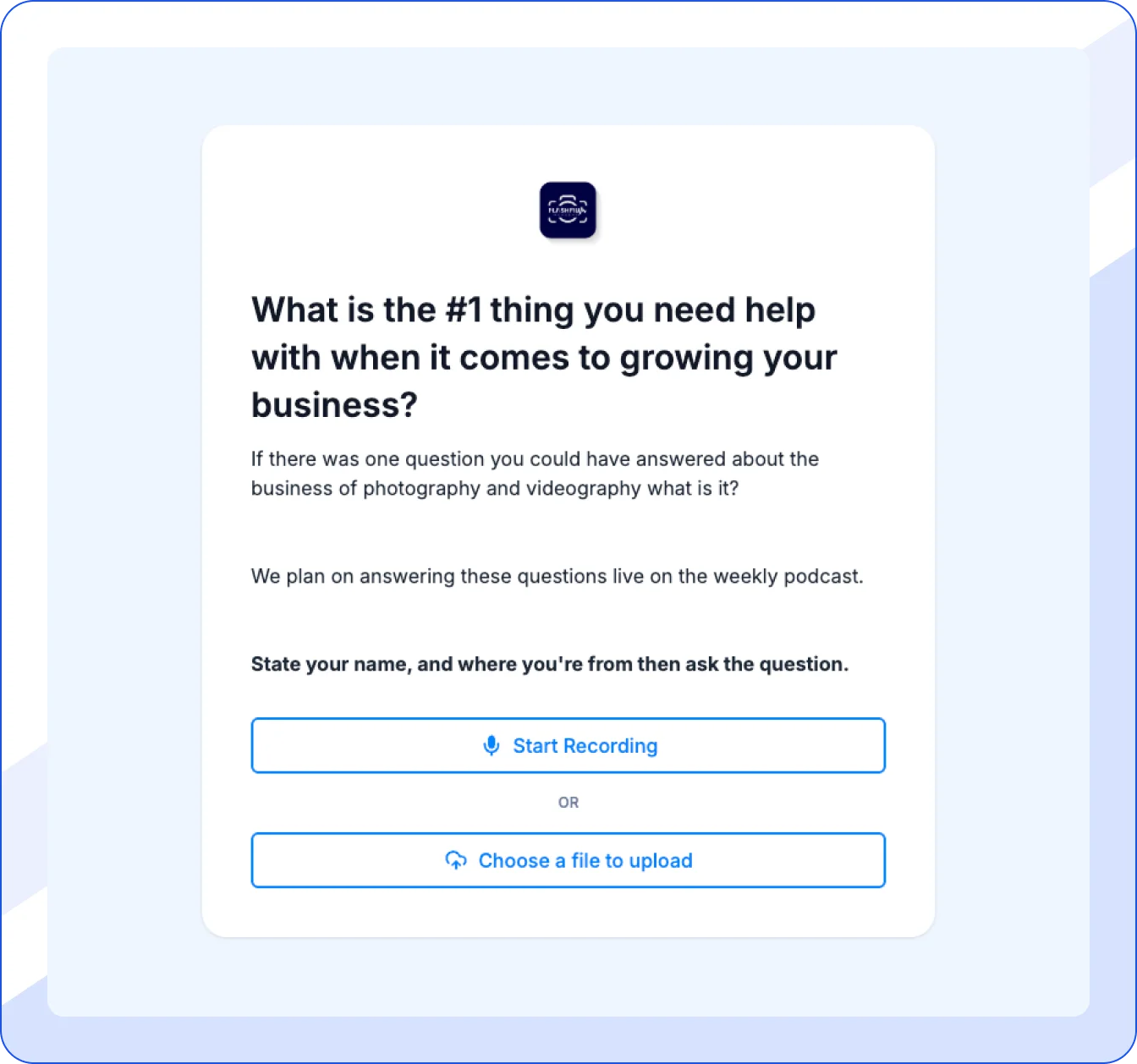 Form for submitting audio questions.
