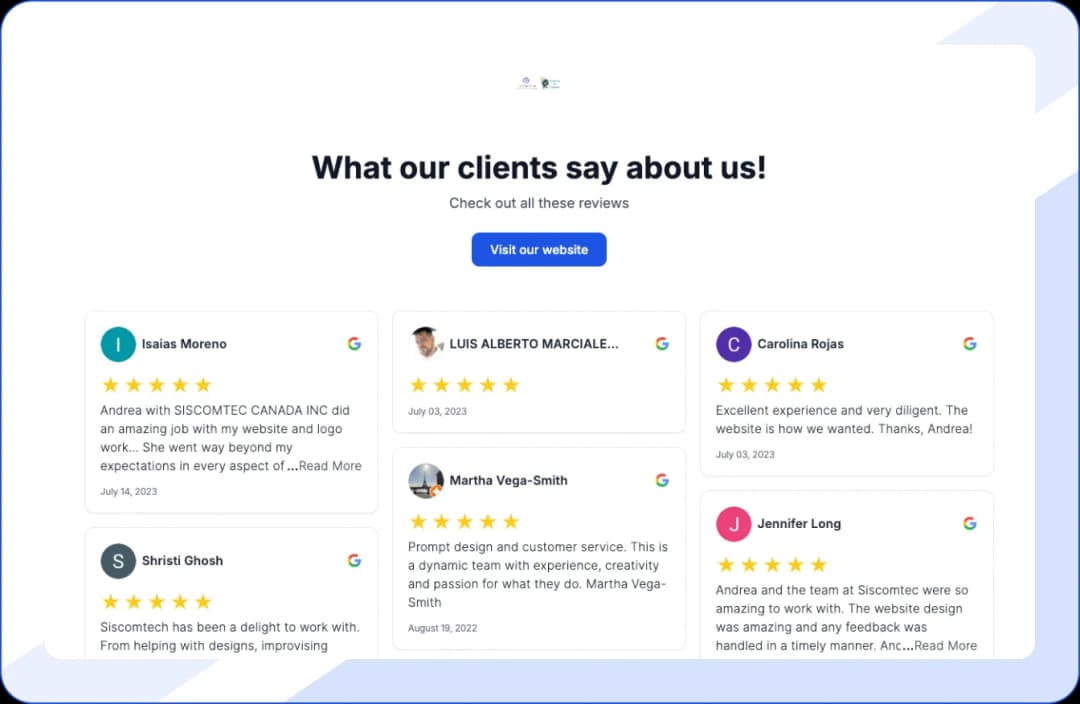 Create a wall of love page with the customer's testimonials