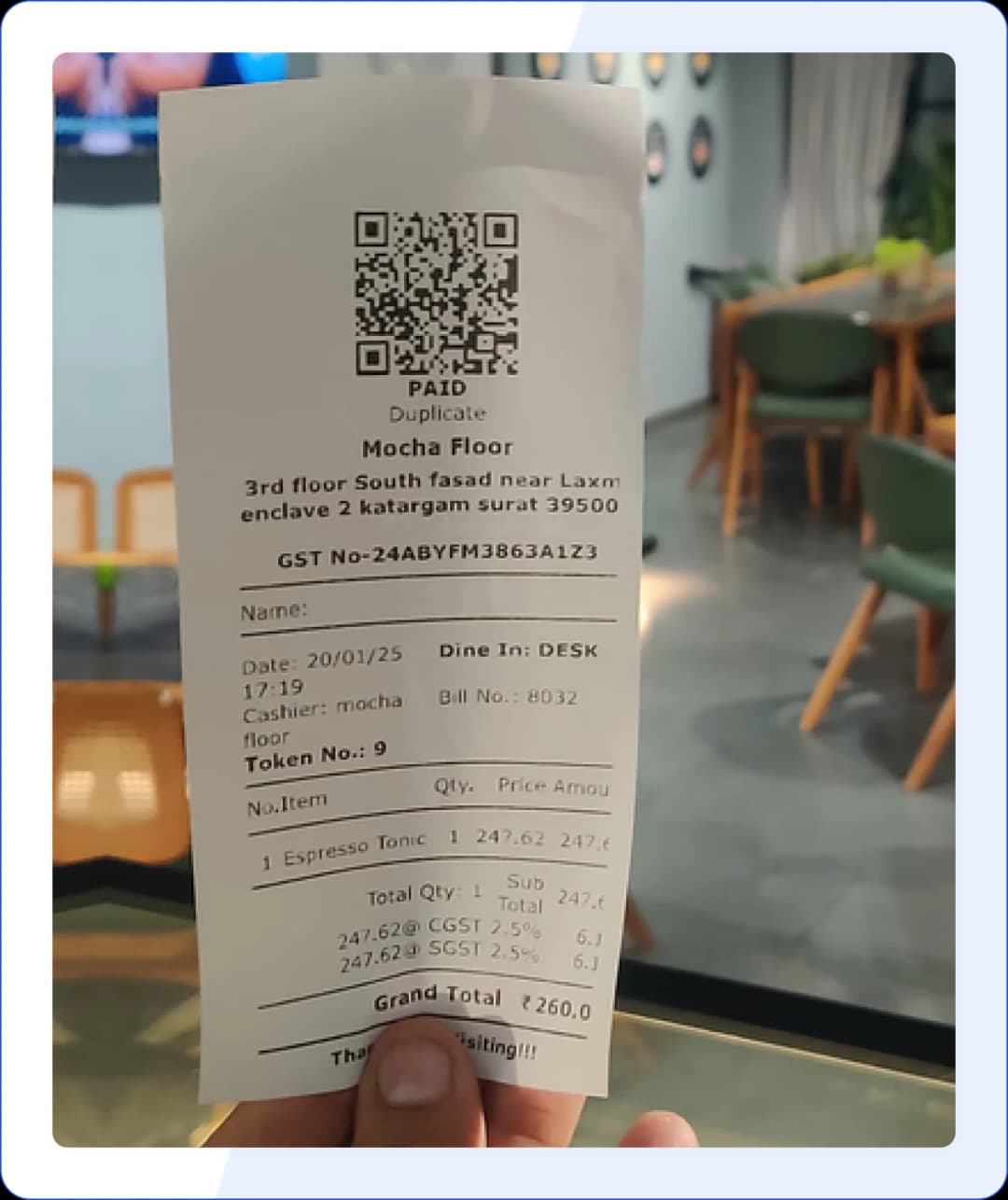Mocha Floor incorporated Feedspace QR code on their bills to collect feedbacks