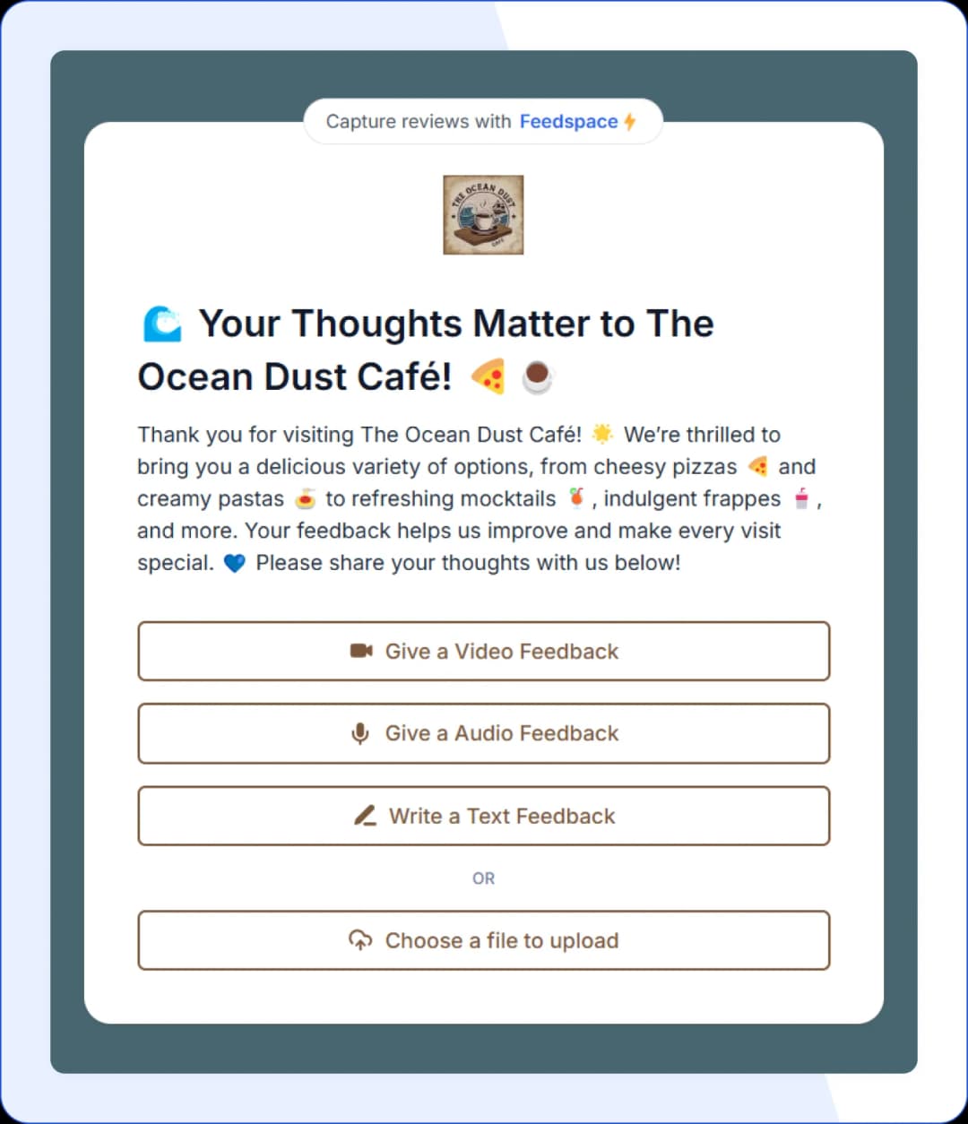 HoH feedback collection form showing multiple input options to collect feedback