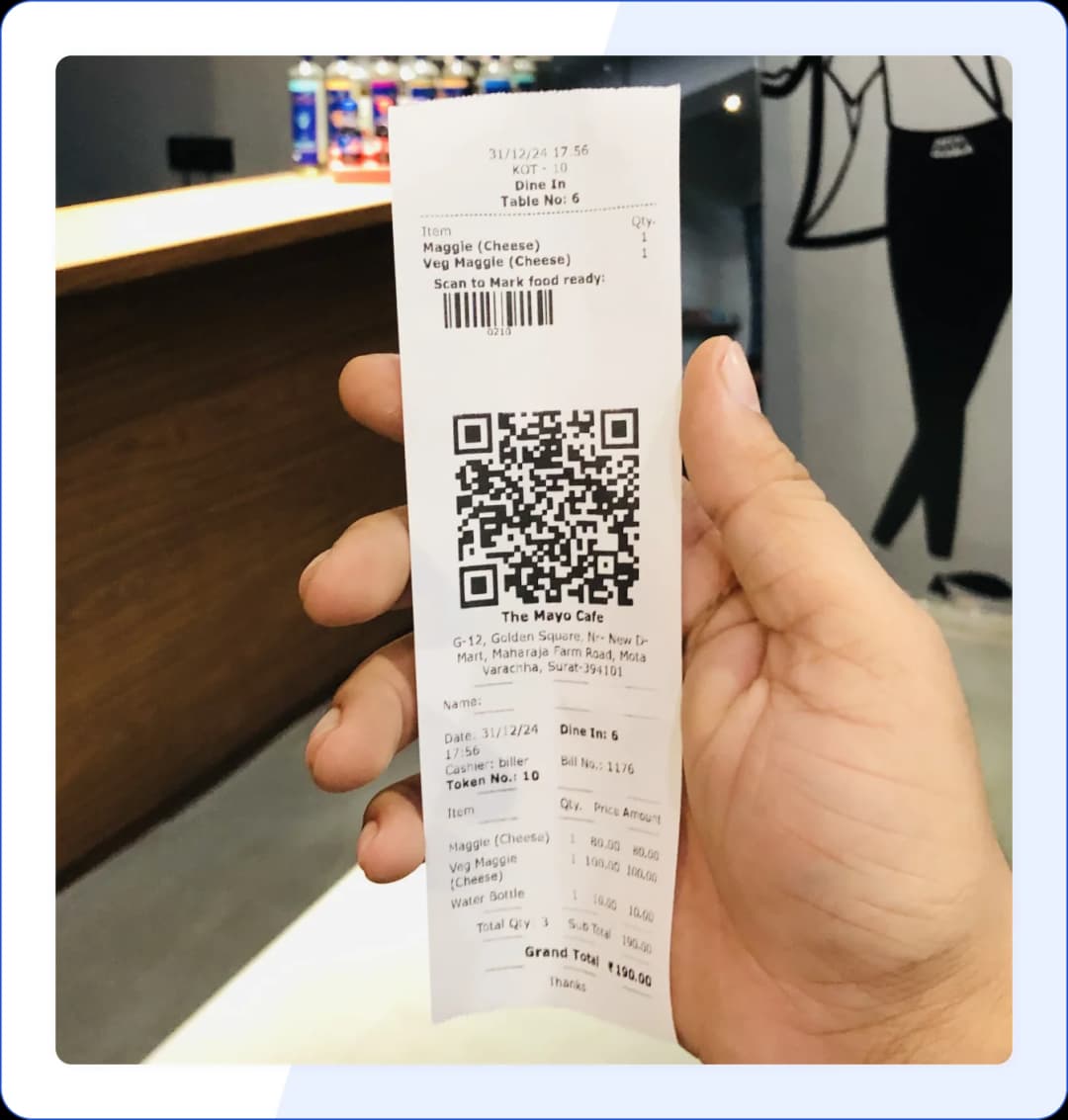 Mayo Cafe incorporated Feedspace QR code on their bills to collect feedbacks