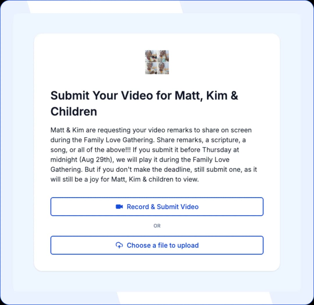 Form for submitting video testimonials