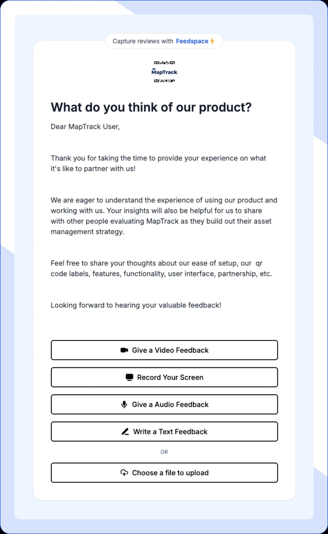 Collect video testimonials from users
