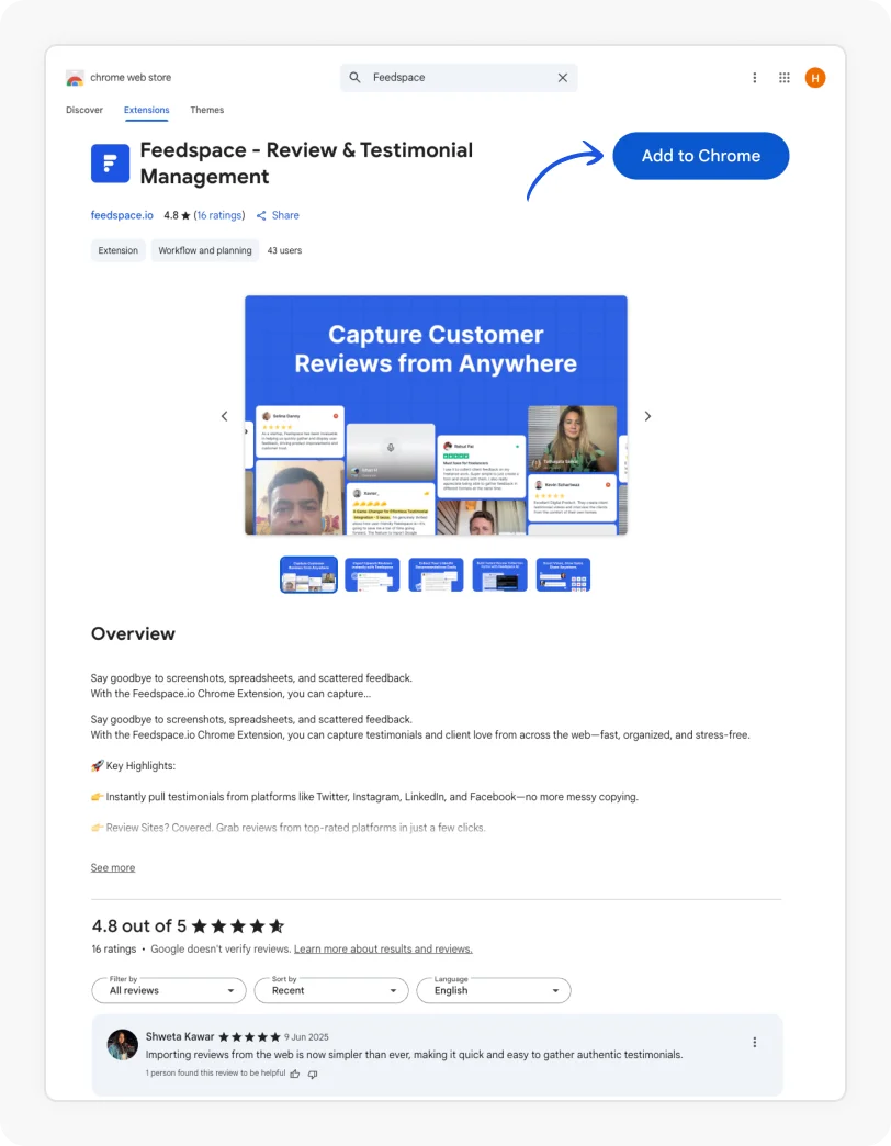 Download and install the Feedspace Chrome Extension