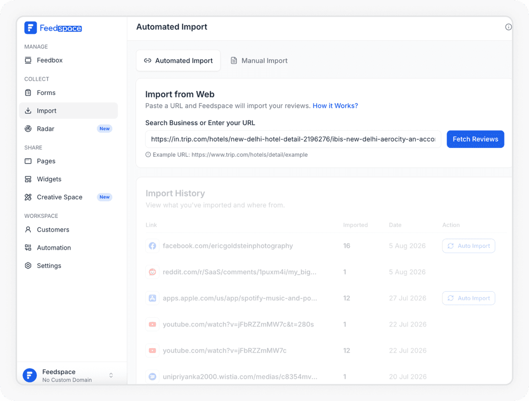 Import reviews
