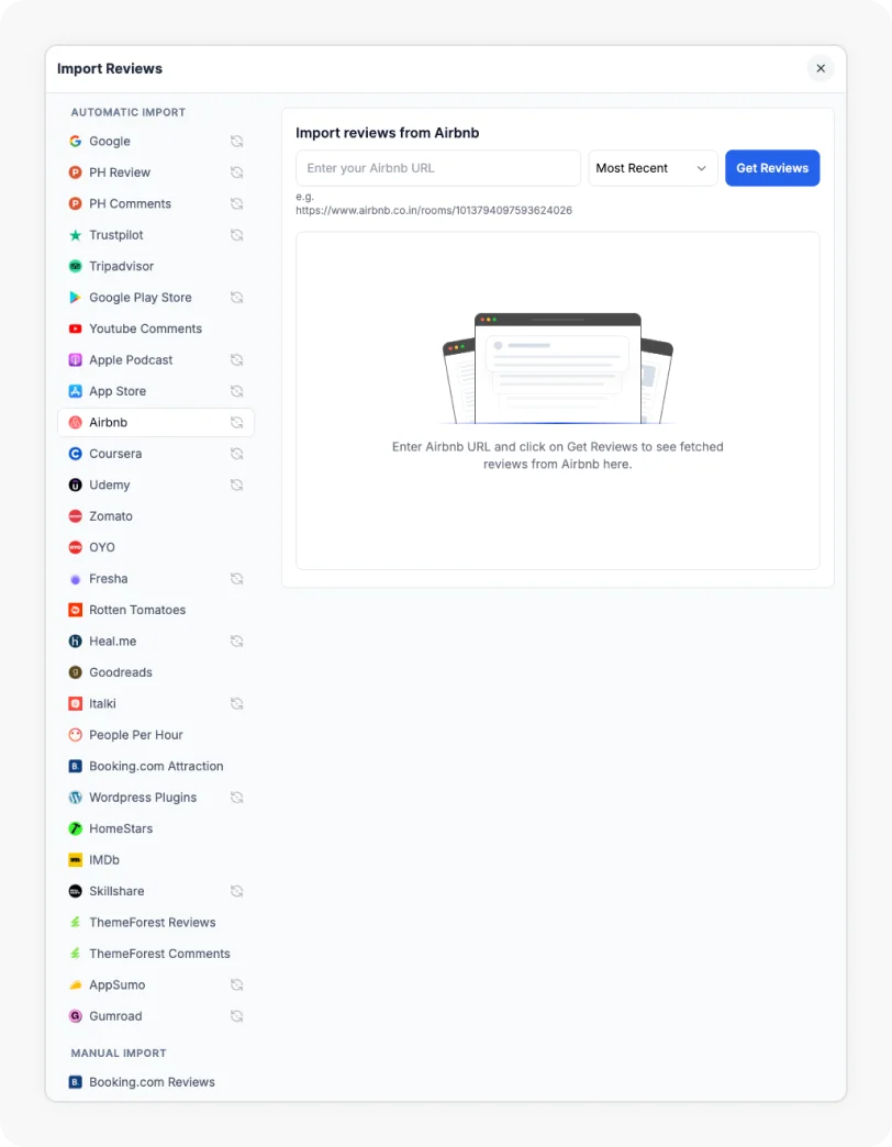 Airbnb Option selected to Import reviews from Airbnb