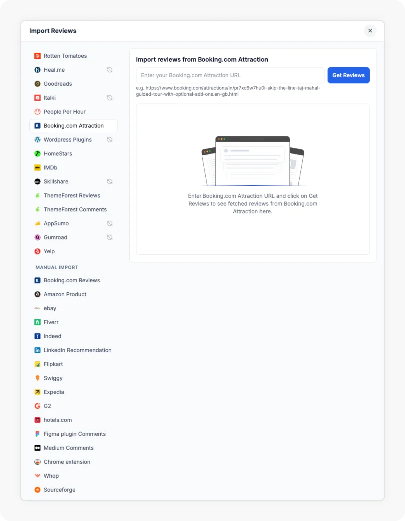 Booking.Com Attraction Option selected to Import reviews from Booking.Com Attraction