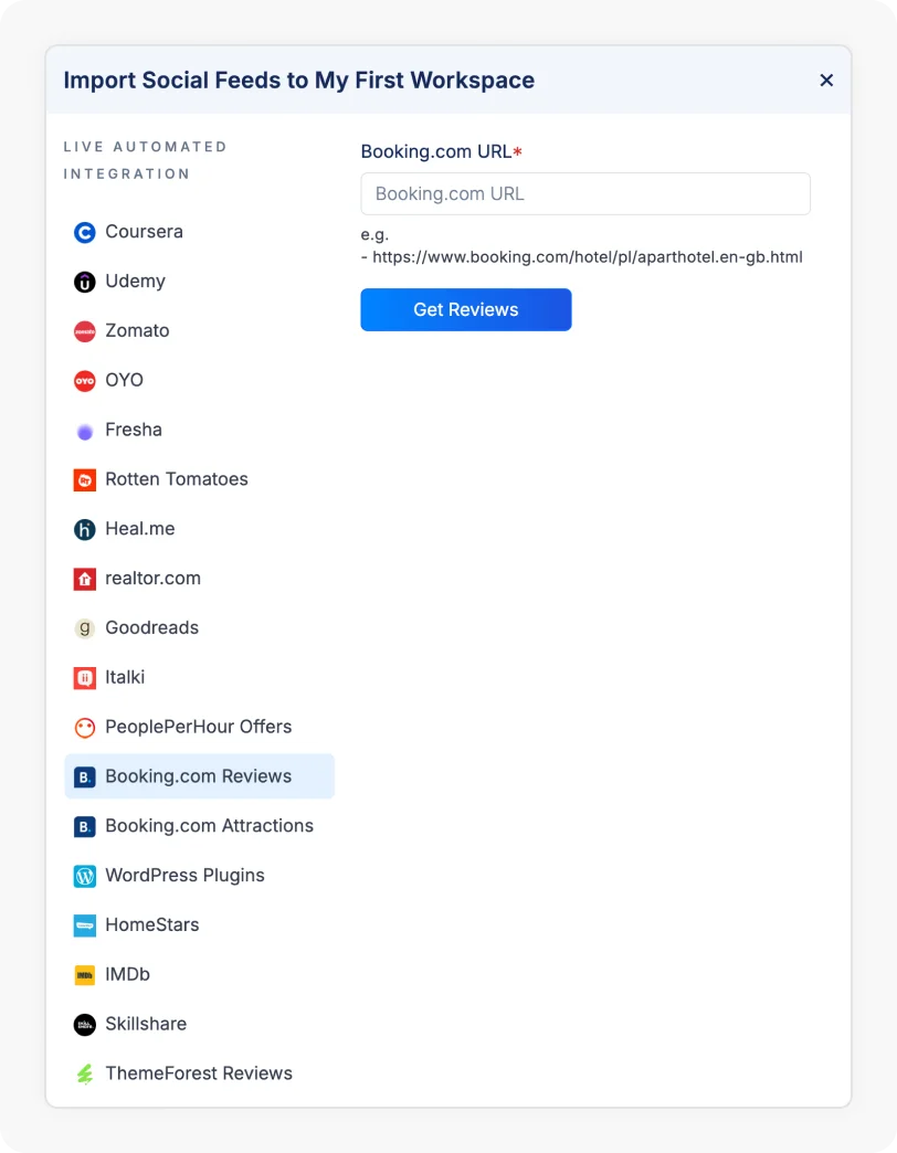 Booking.Com Reviews Option selected to Import reviews from Booking.com