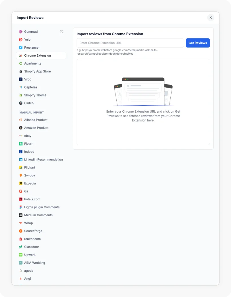 Go to the Import section and enter your Yelp URL
