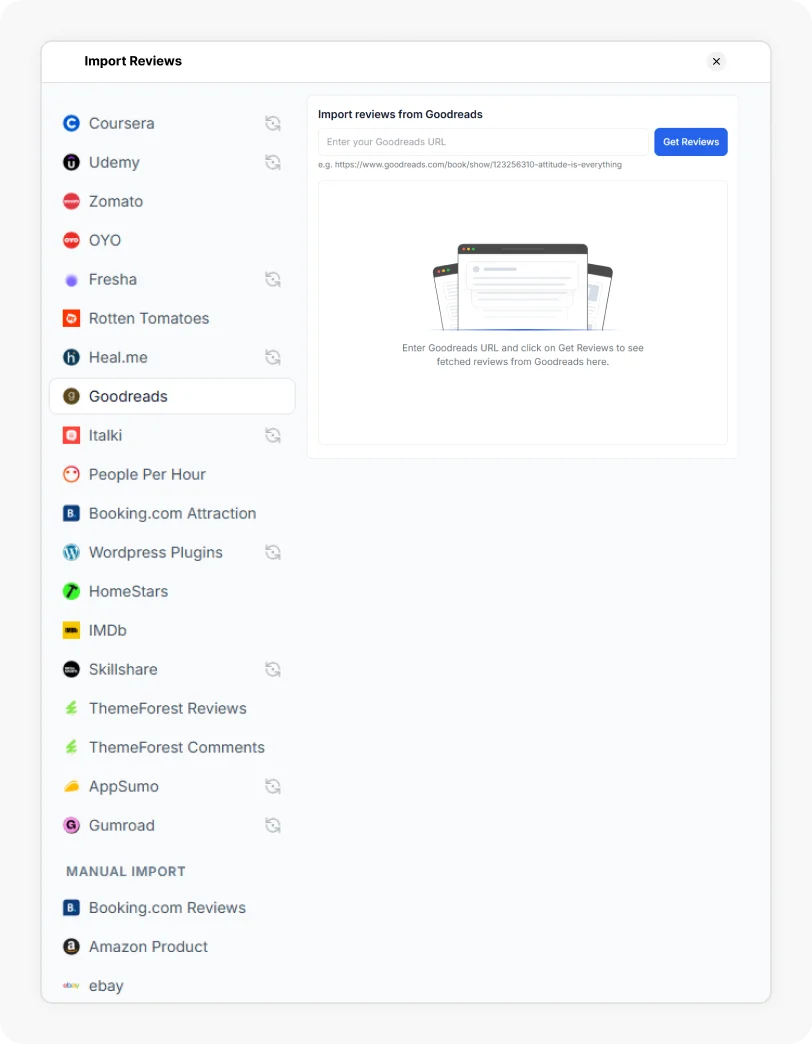Goodreads Option selected to Import reviews from Goodreads