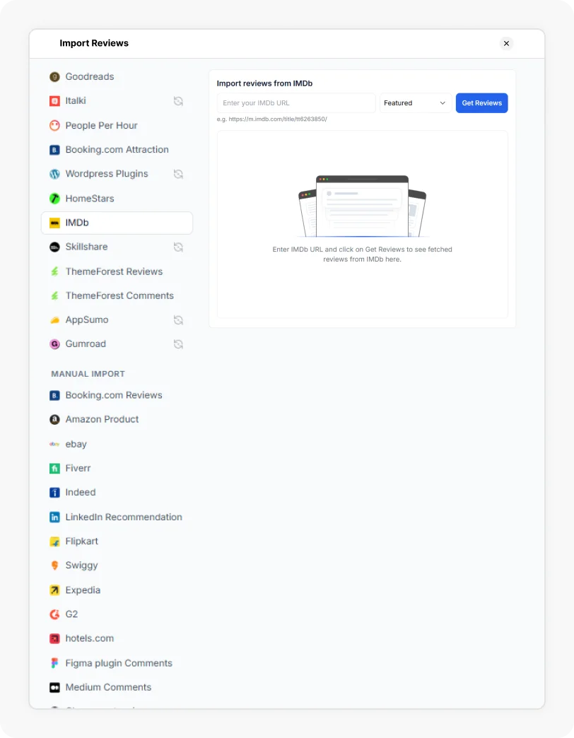 IMDb Option selected to Import reviews from IMDb