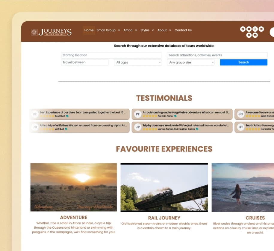 Journeys Worldwide website using Feedspace widgets