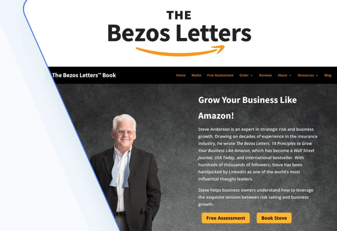 Steve Anderson showcasing The Bezos Letters with customer testimonials using Feedspace