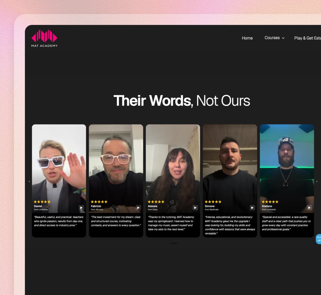 MAT Academy website using Feedspace widgets