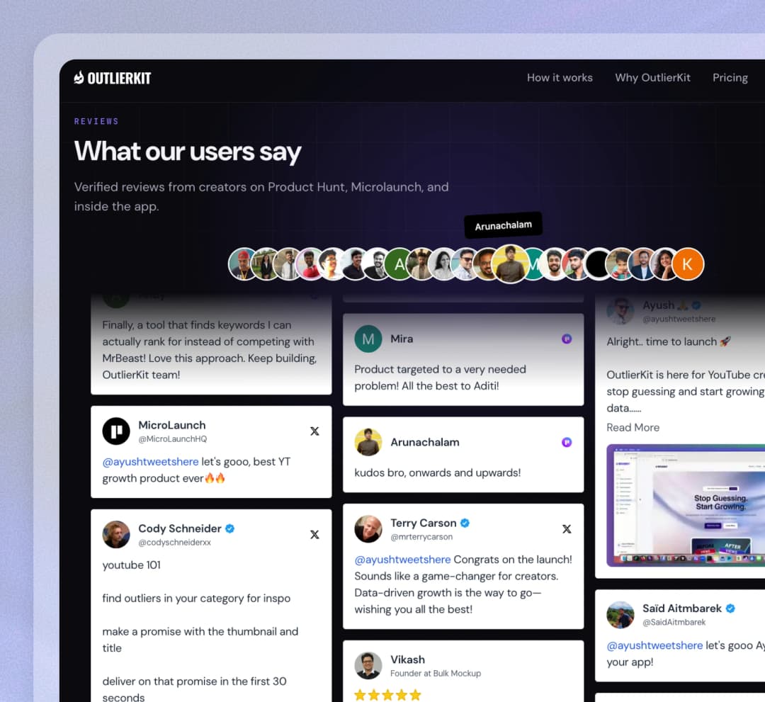 OutlierKit website using Feedspace widgets