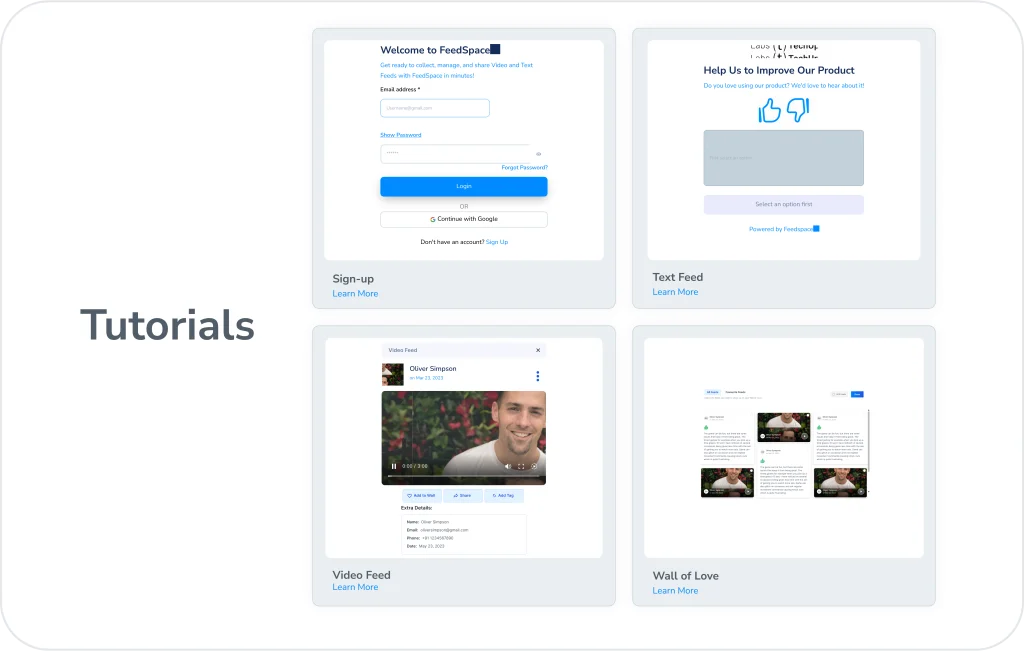 Feedspace has added product tours and tutorials