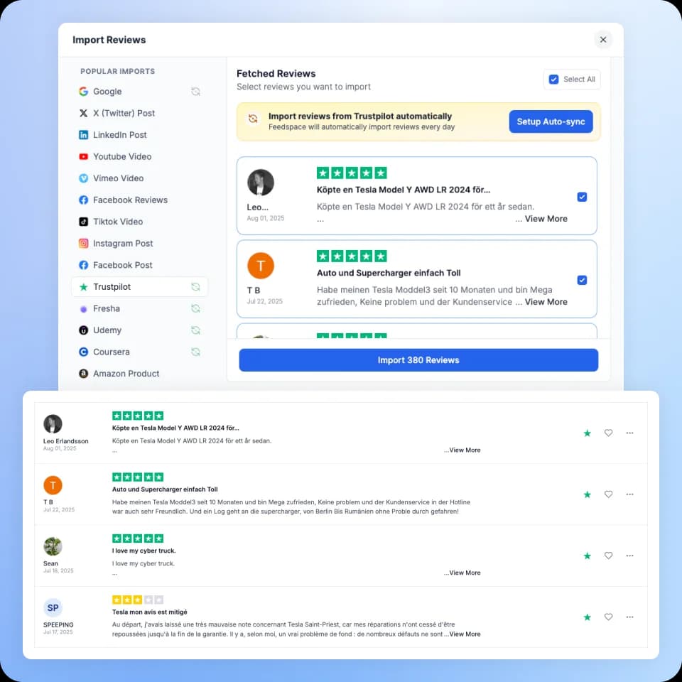 Choose reviews you want to showcase