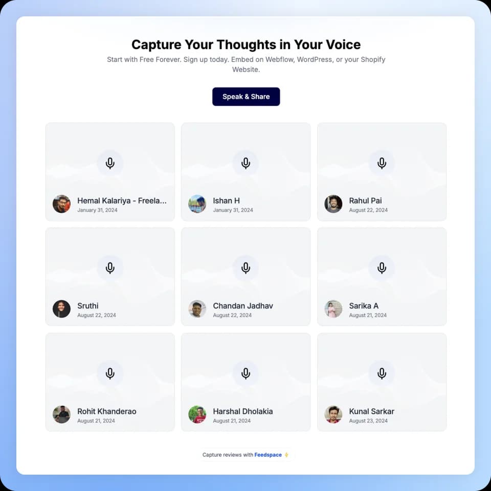 Showcase Feedspace audio testimonials