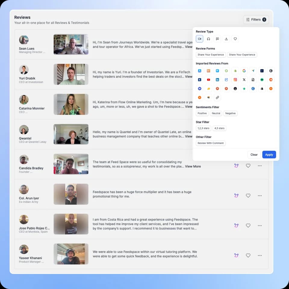 Manage Video Testimonials with Feedspace