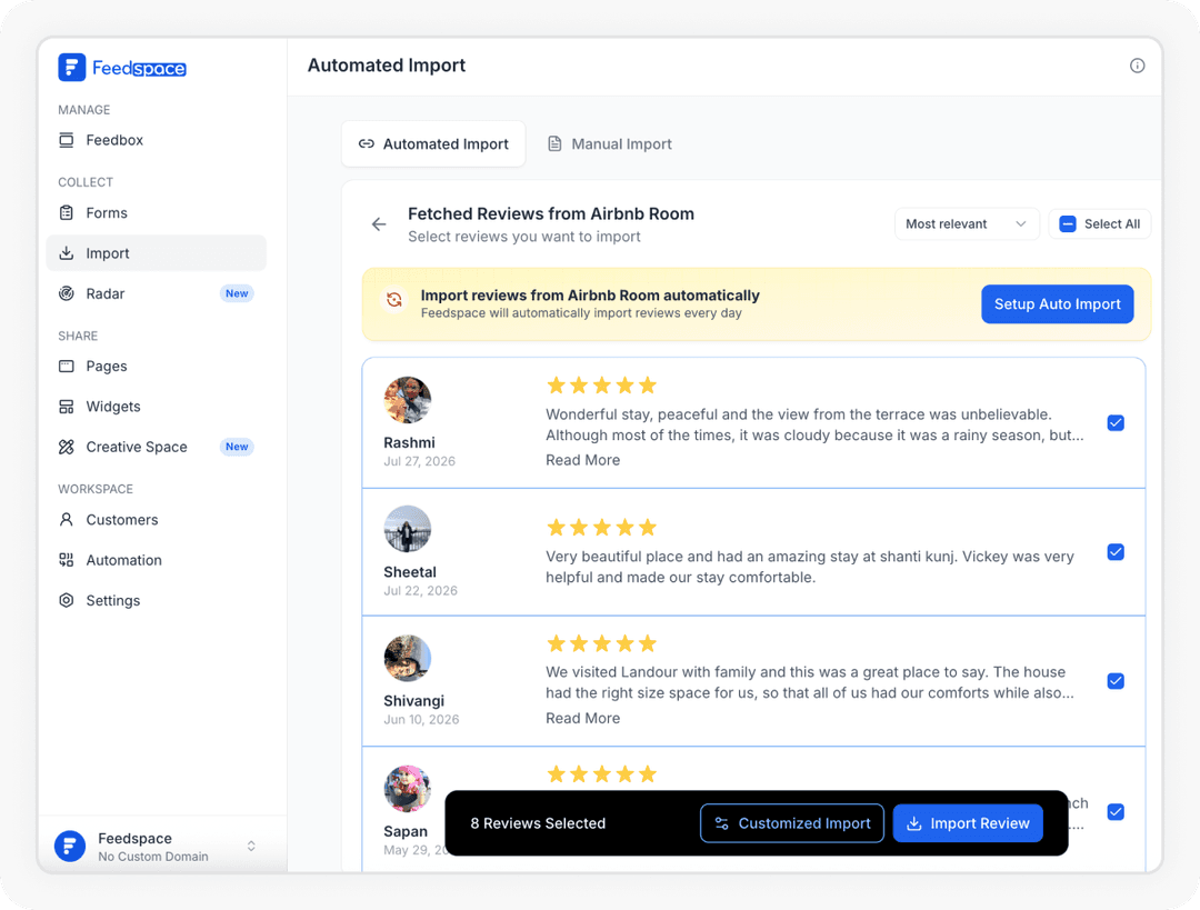 Reviews being selected to Import Airbnb reviews