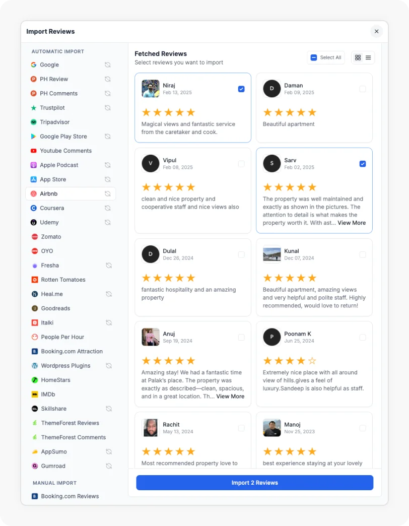 Reviews being selected to Import Airbnb reviews