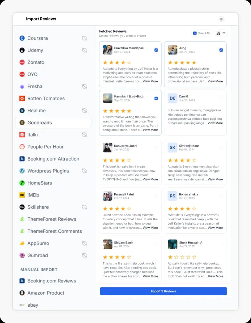 Reviews being selected to Import Goodreads reviews
