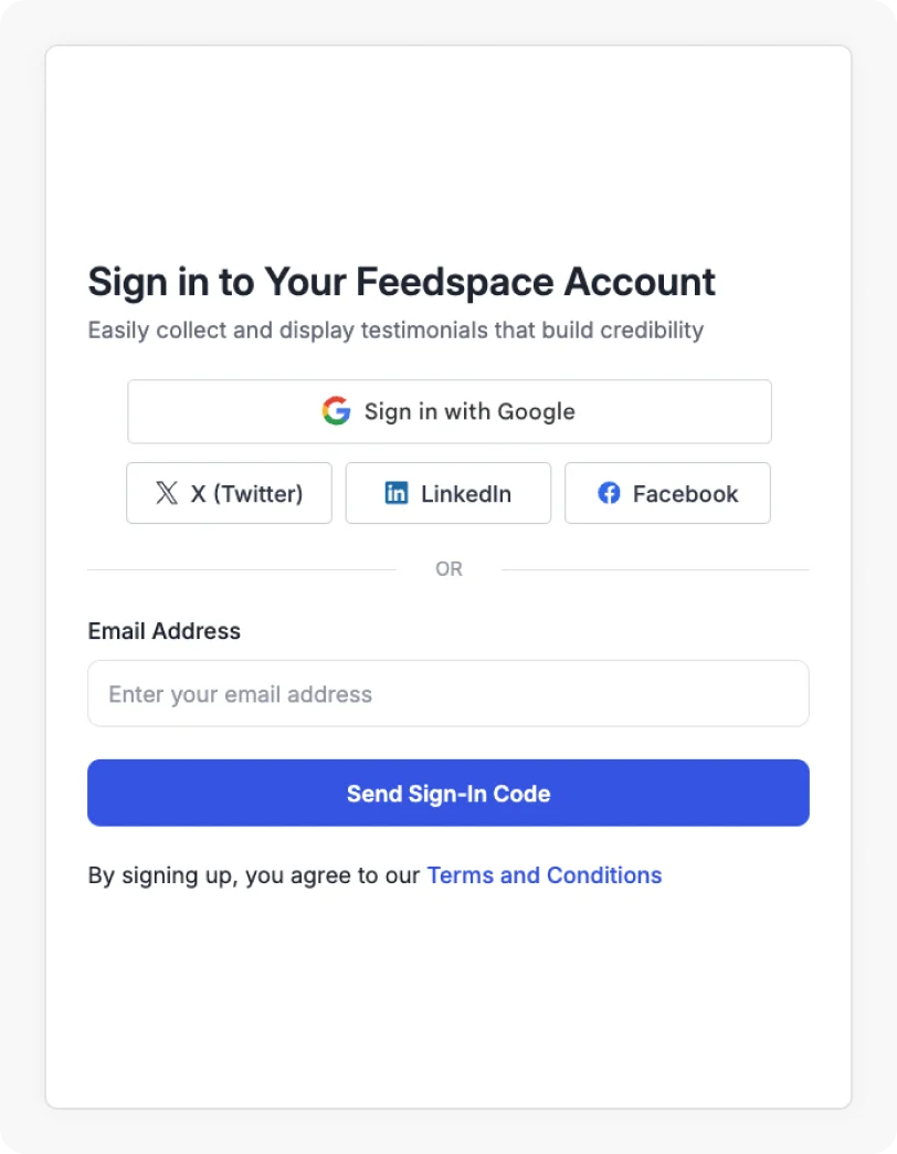 Sign Up Window to Create Feedspace Account