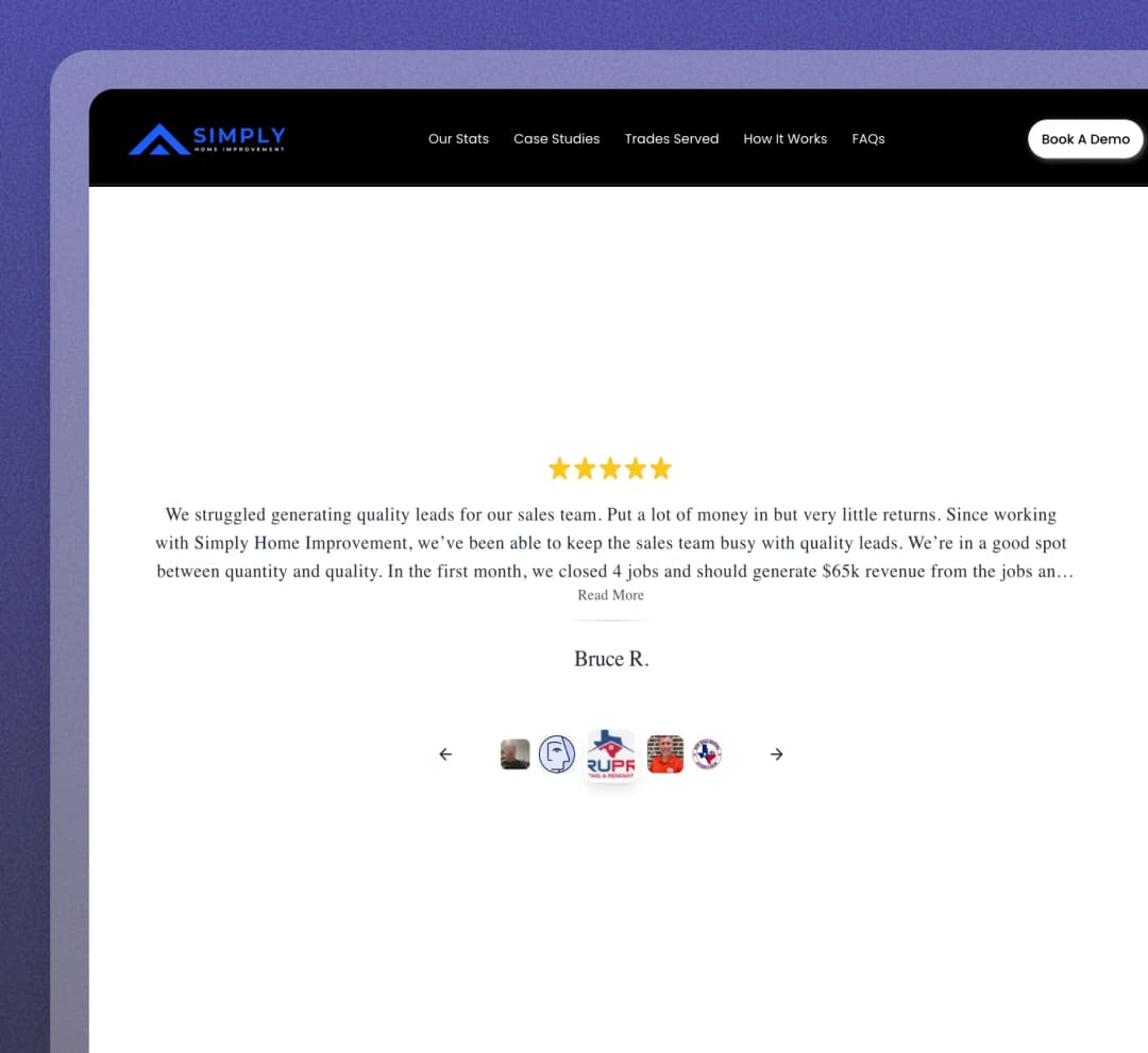 Simply Home Improvement website using Feedspace widgets
