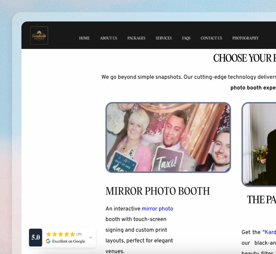Snap Fiesta Booths website using Feedspace widgets