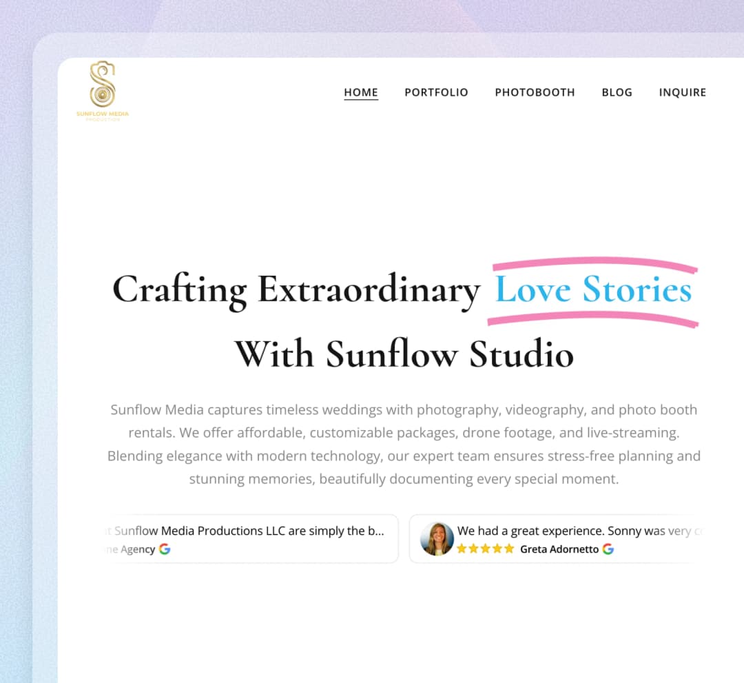 Sunflows website using Feedspace widgets