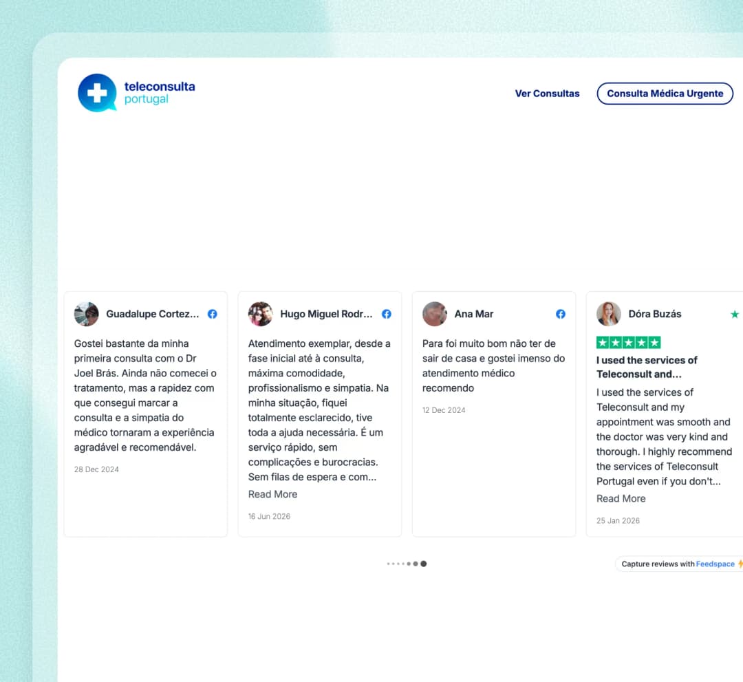 Teleconsulta Portugal website using Feedspace widgets