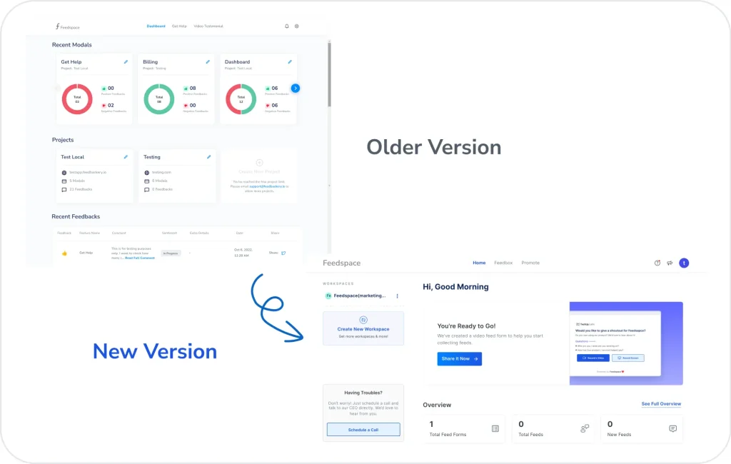 Feedspace new and old UI