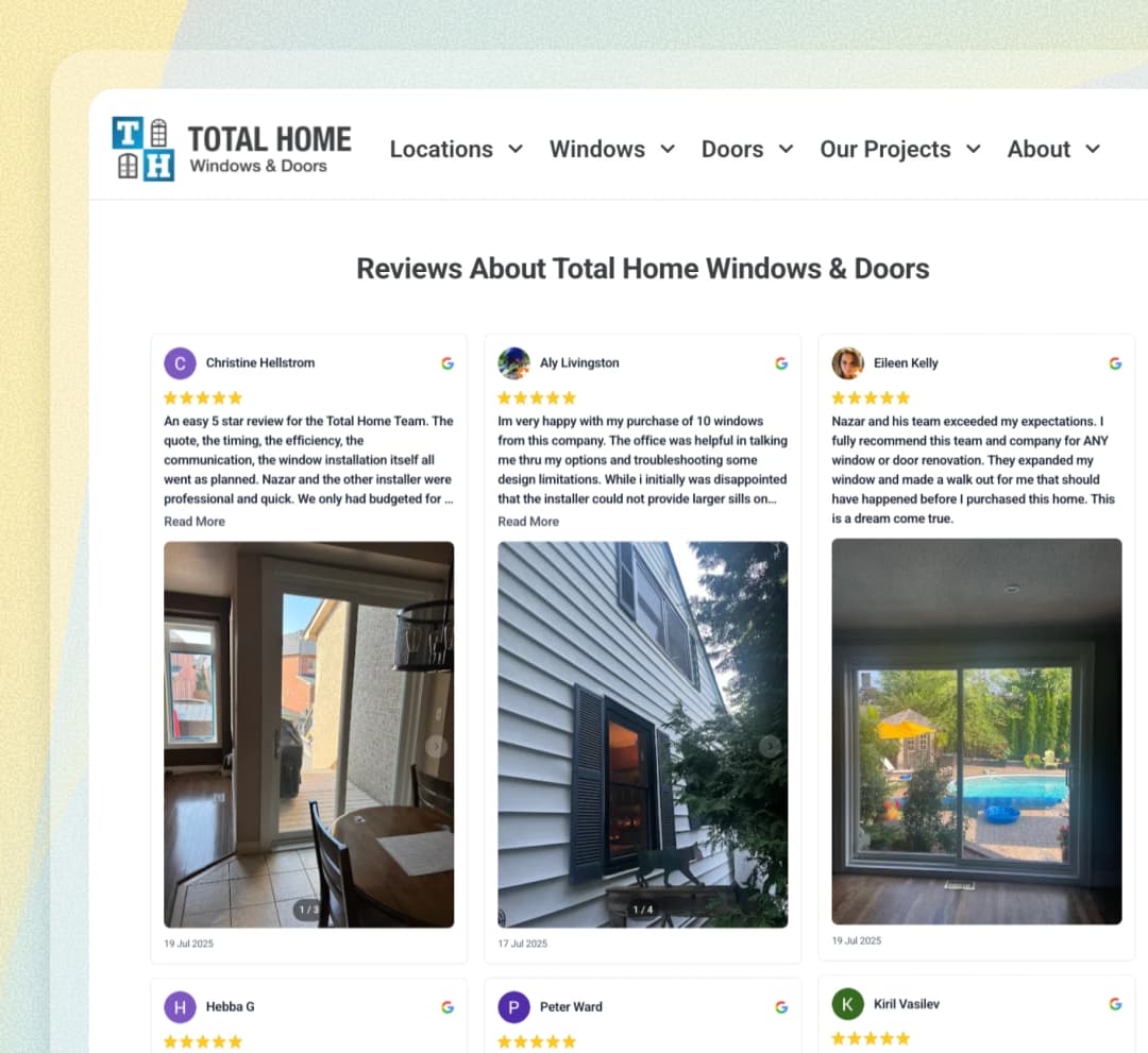 TH Windows & Doors website using Feedspace widgets