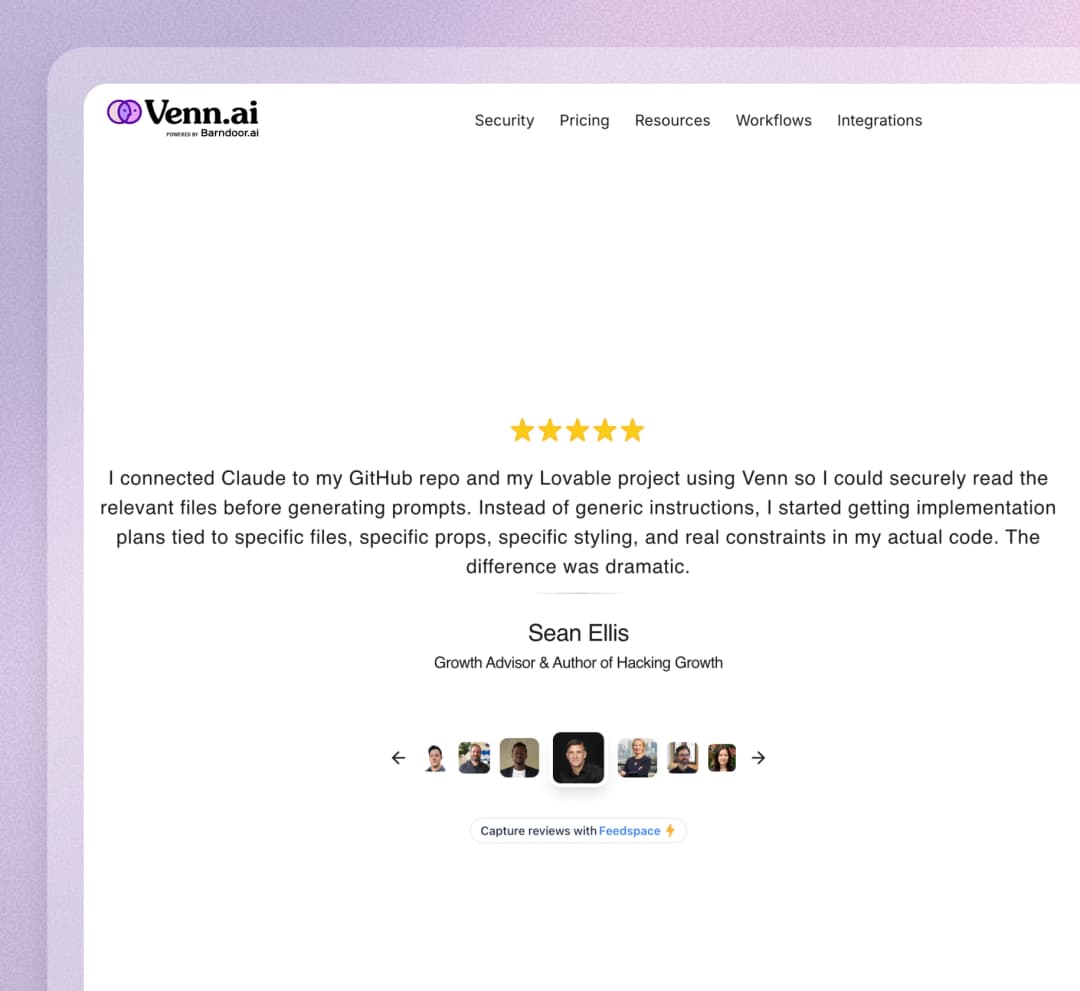 Venn AI website using Feedspace widgets
