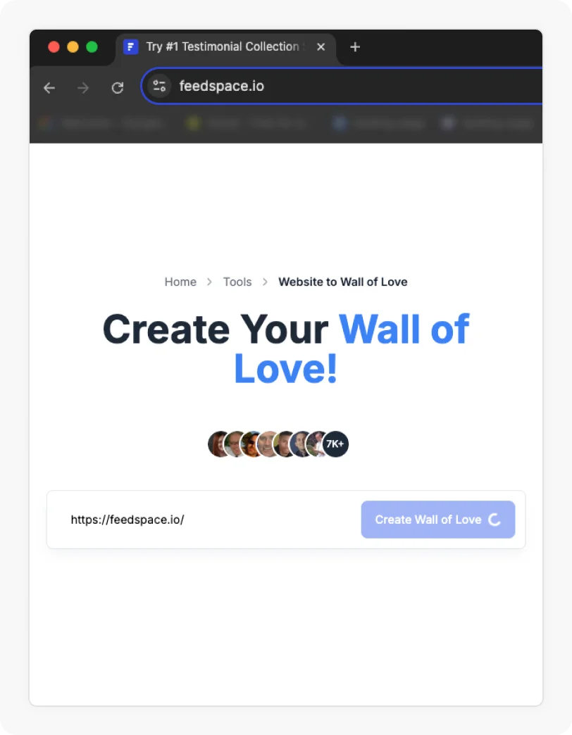 Enter the website URL to generate Wall of Love