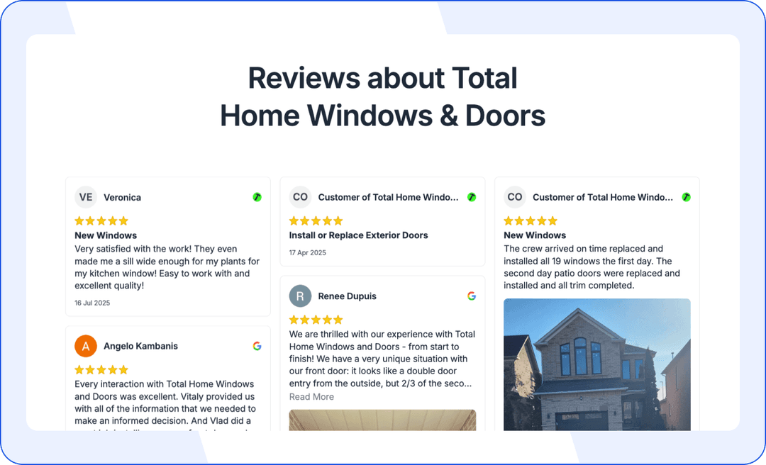 Total Home Windows & Doors Wall of Love page built with Feedspace