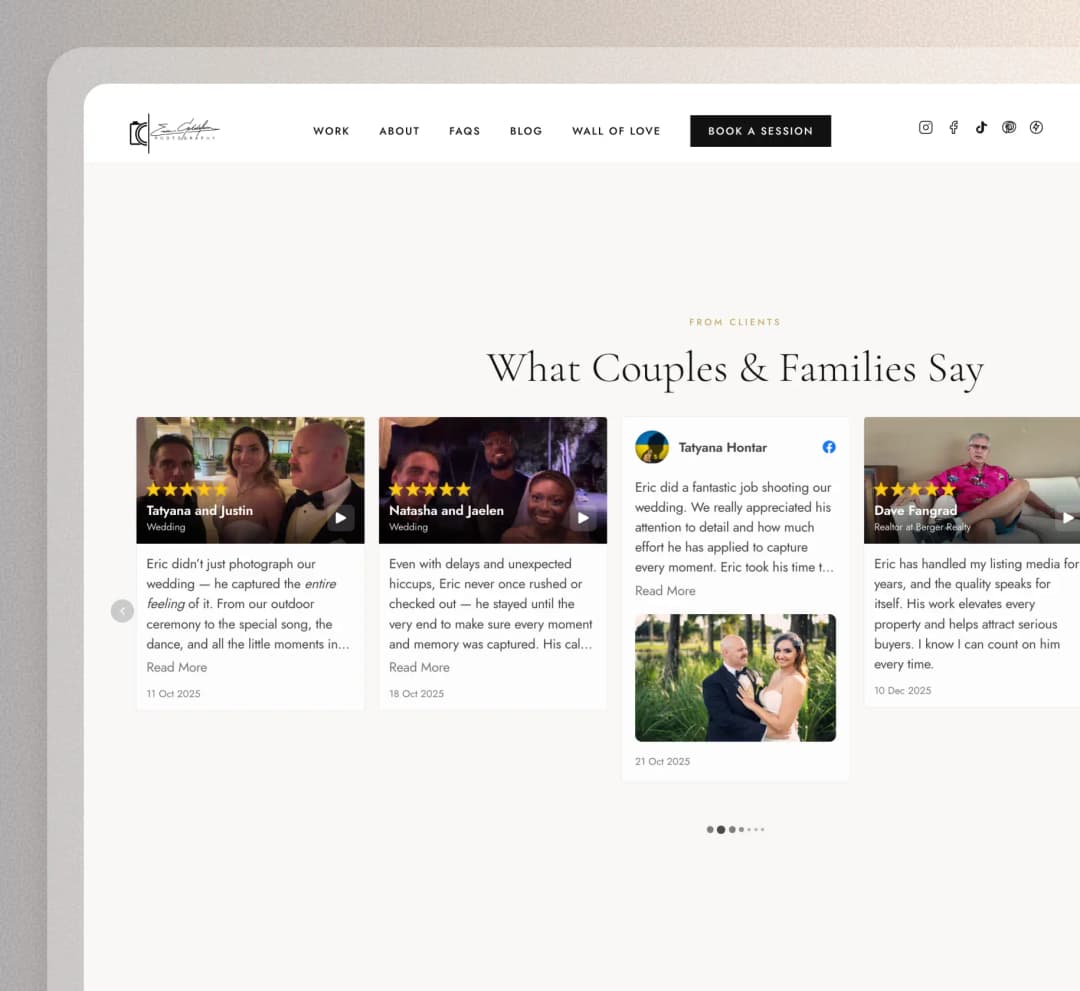Eric Goldstein Photography website using Feedspace widgets