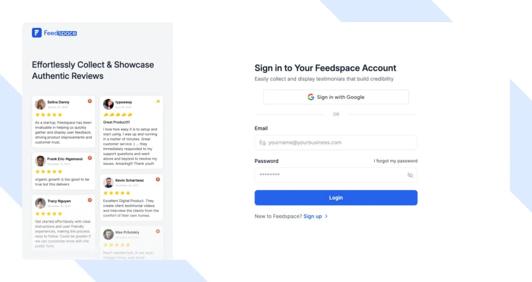 User logging into Feedspace