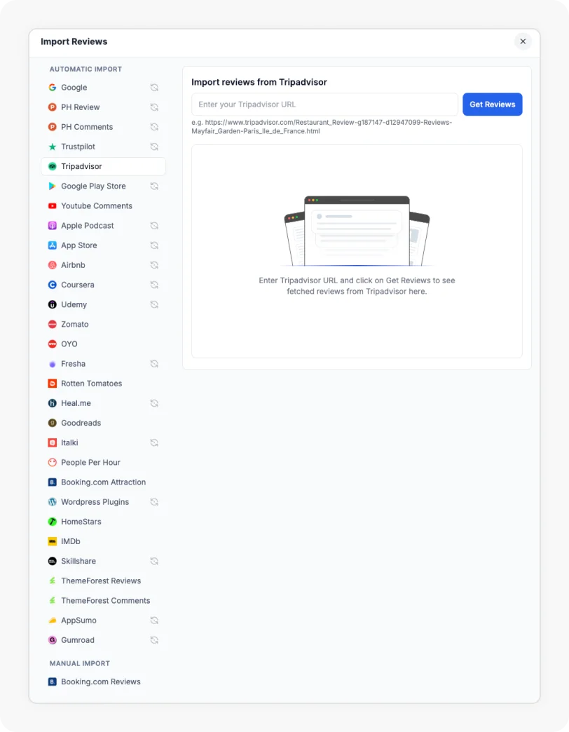 Trustpilot's Option selected to Import Reviews from Trustpilot
