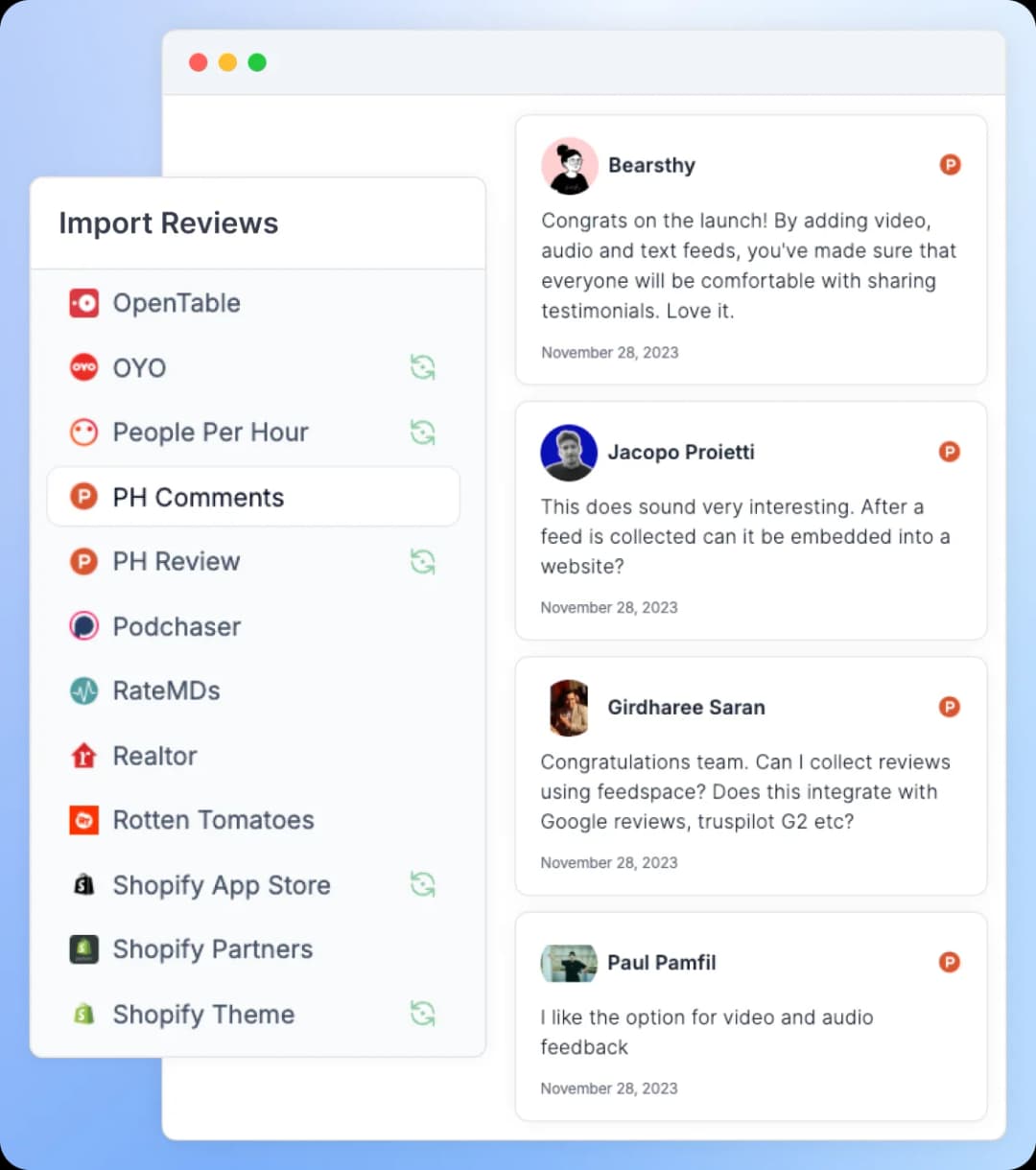 Showcase social media reviews