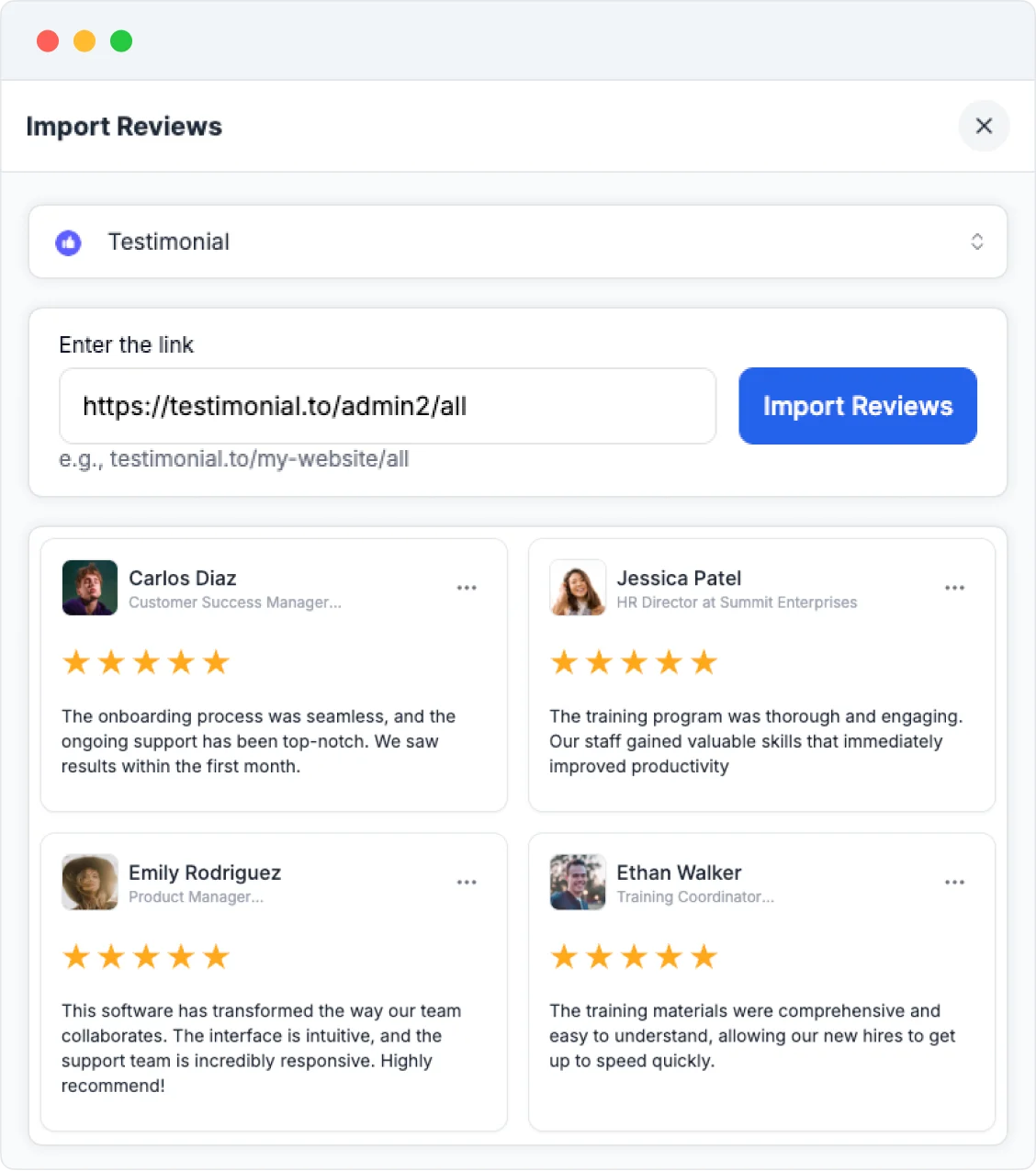 Seamlessly migrate reviews from Testimonial.to to Feedspace