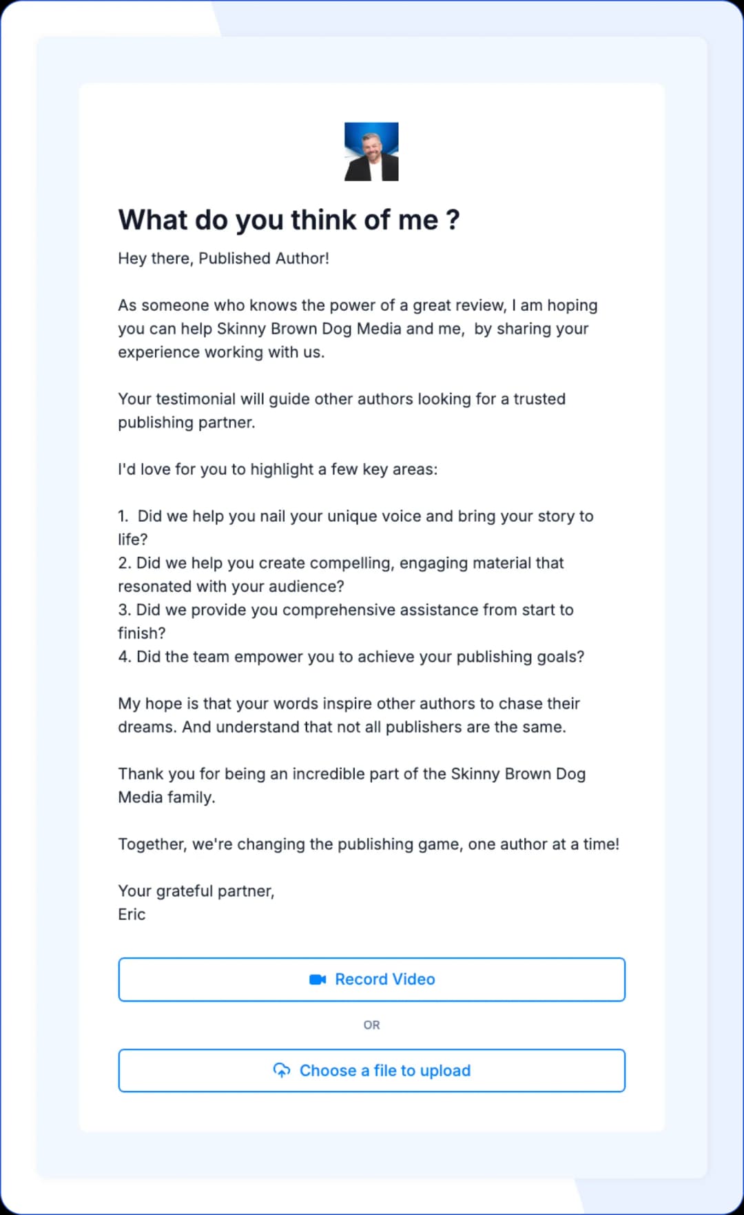 skinny brown dog media review form by Feedspace