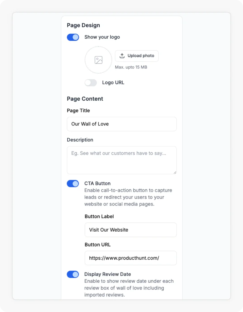 Customizing wall of testimonial to match with website's style and branding