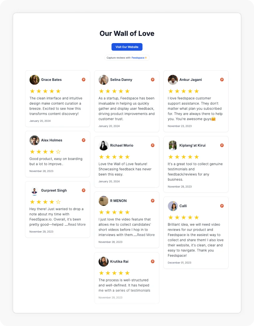 Select testimonial to display and share your wall of love testimonial