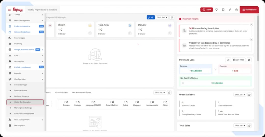 Select Outlet Configuration in PetPuja POS Software